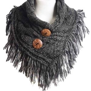 Fringe Infinity Scarf with 2 Buttons (Charcoal)